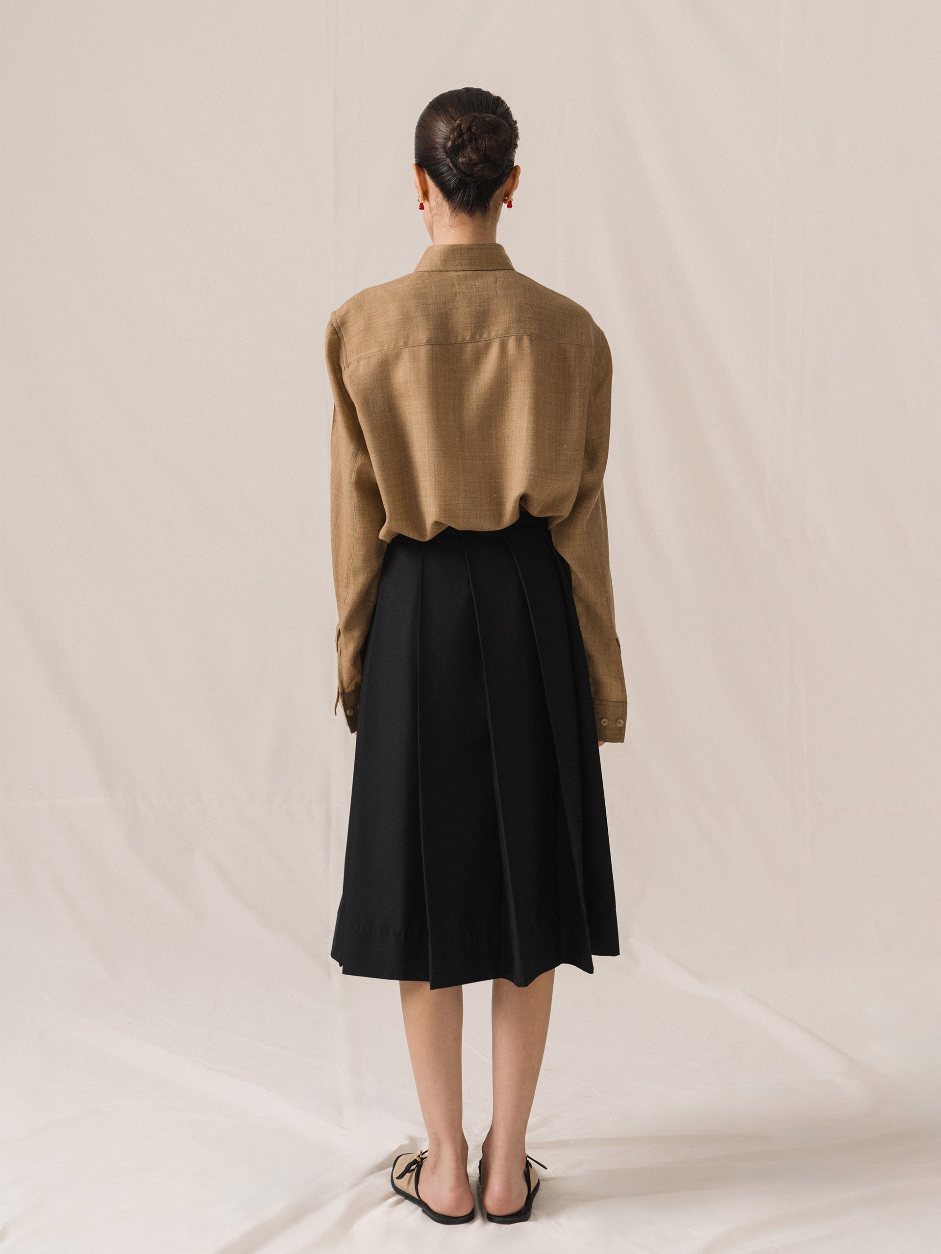 Black Pleated Wool Skirt