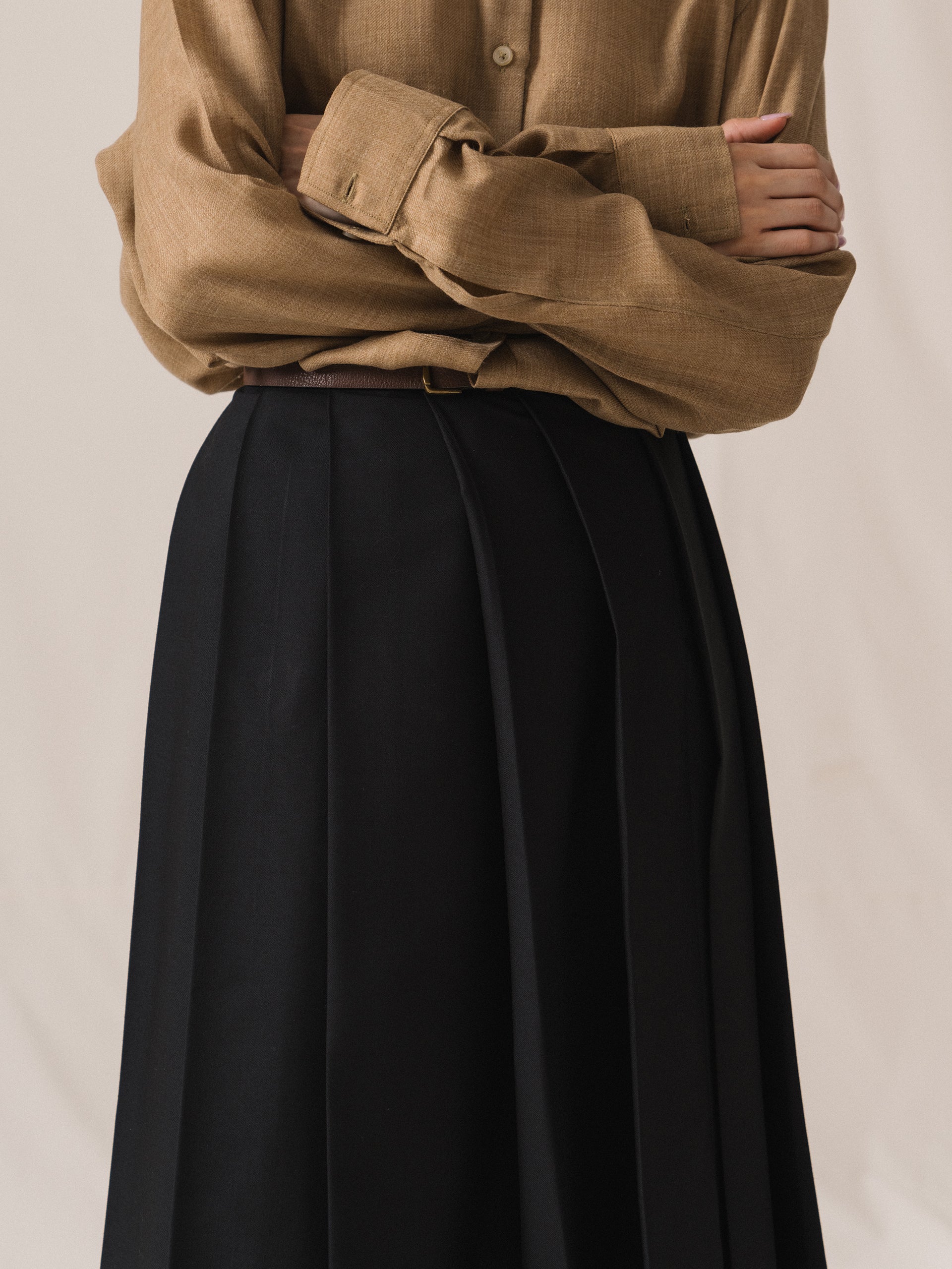 Black Pleated Wool Skirt