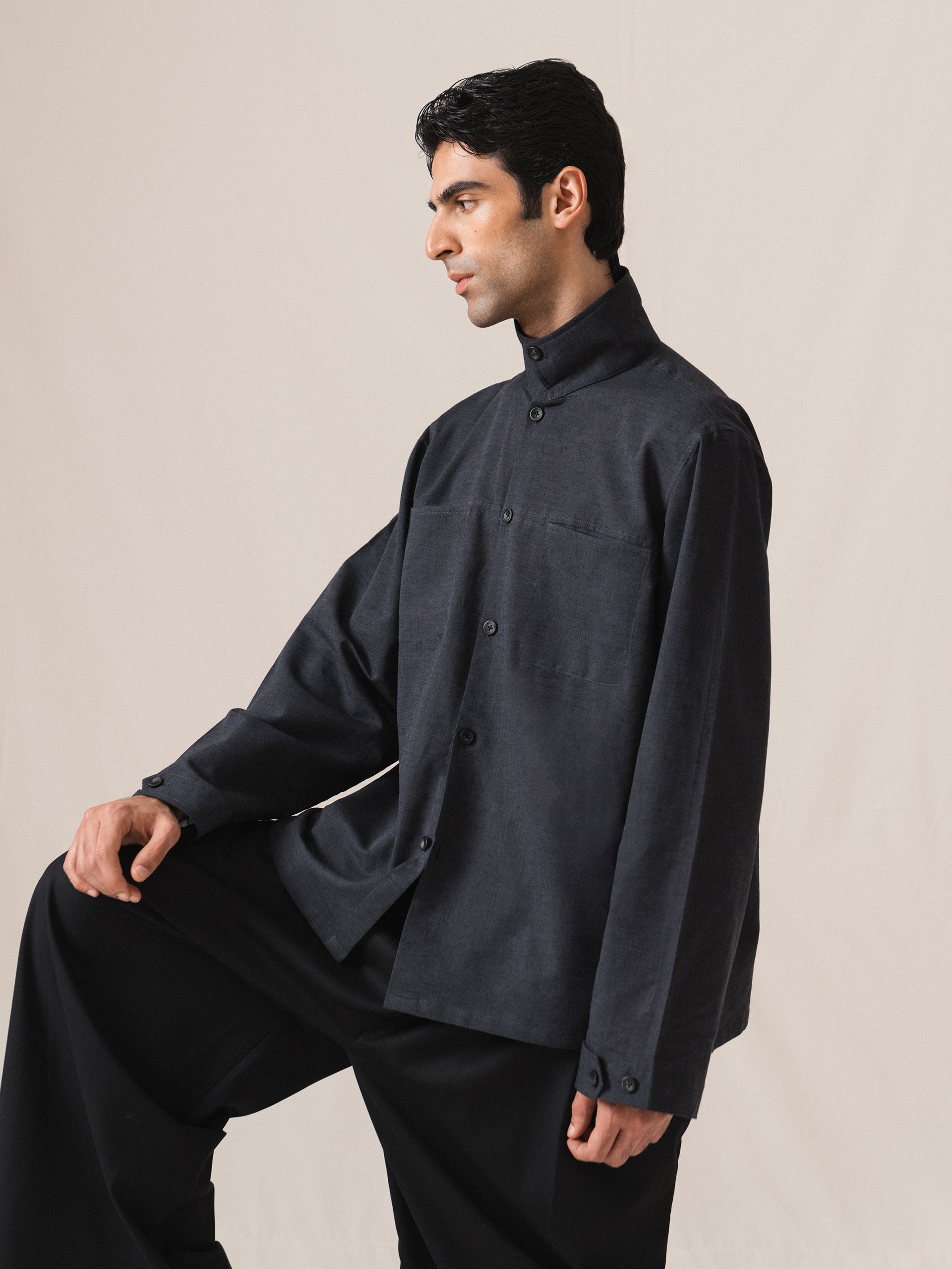 Charcoal welt pocket shirt