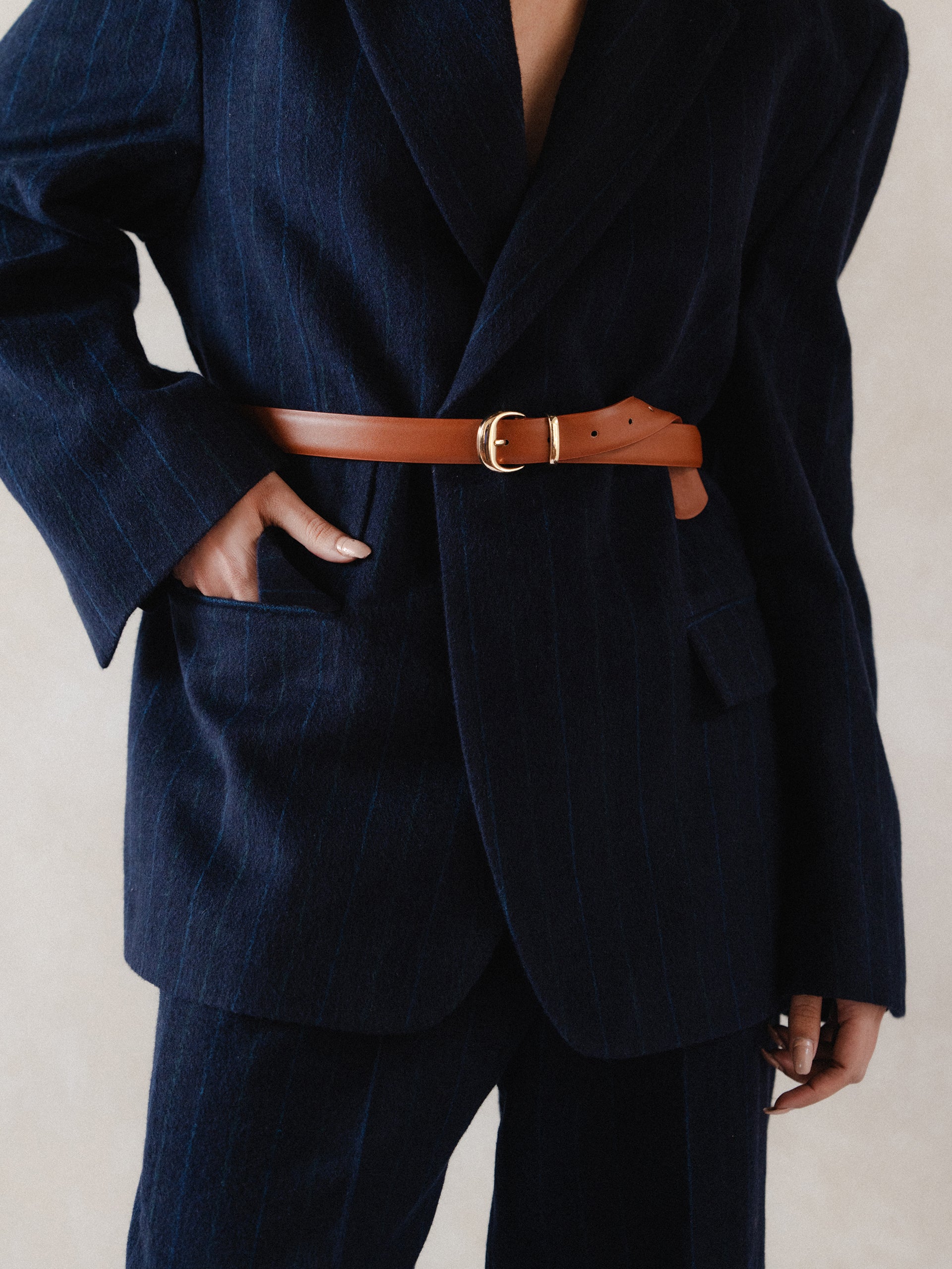 WOOL FLANNEL BLAZER IN NAVY PINSTRIPE