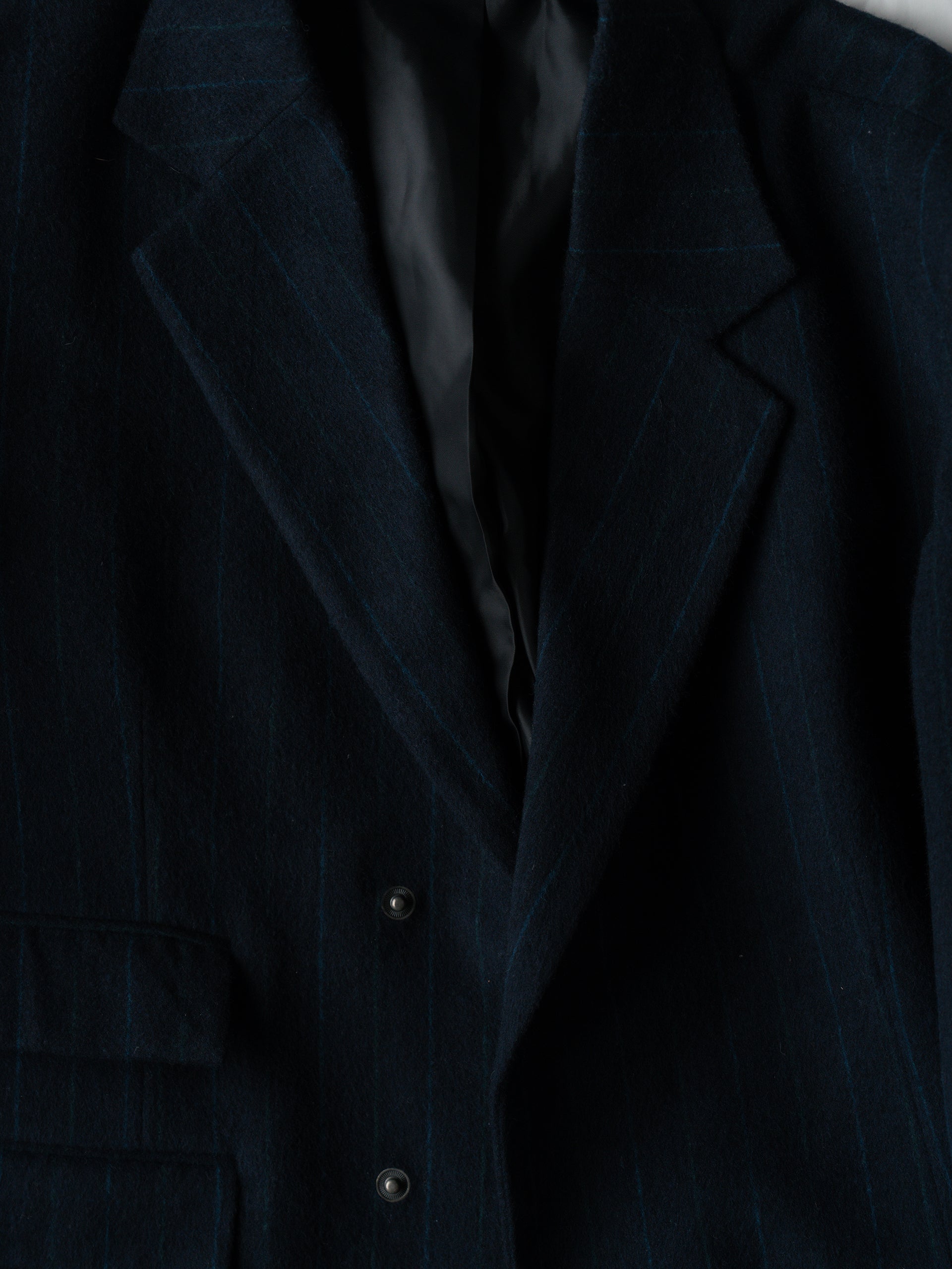 WOOL FLANNEL BLAZER IN NAVY PINSTRIPE