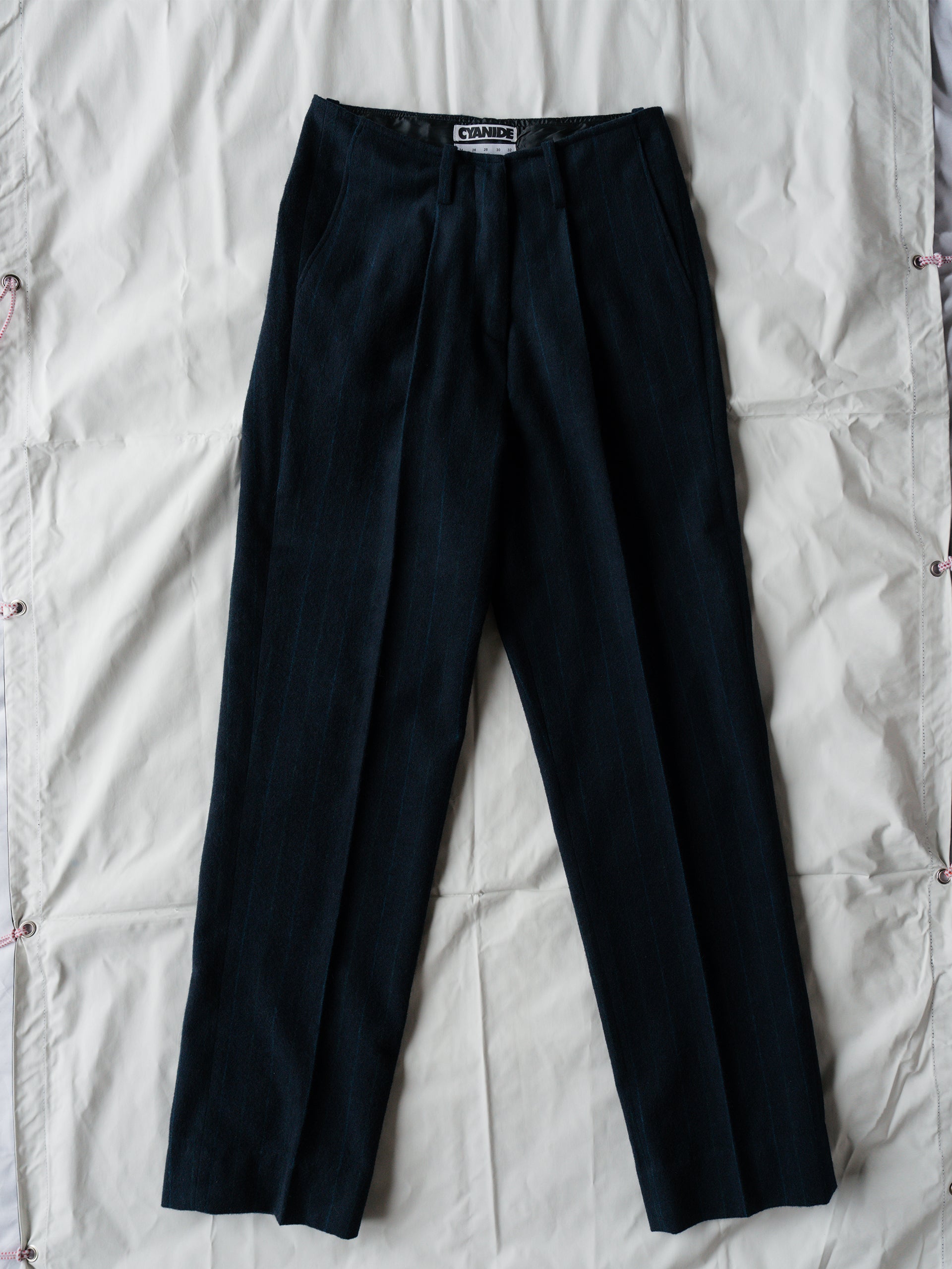 WOOL FLANNEL PANTS IN NAVY PINSTRIPE